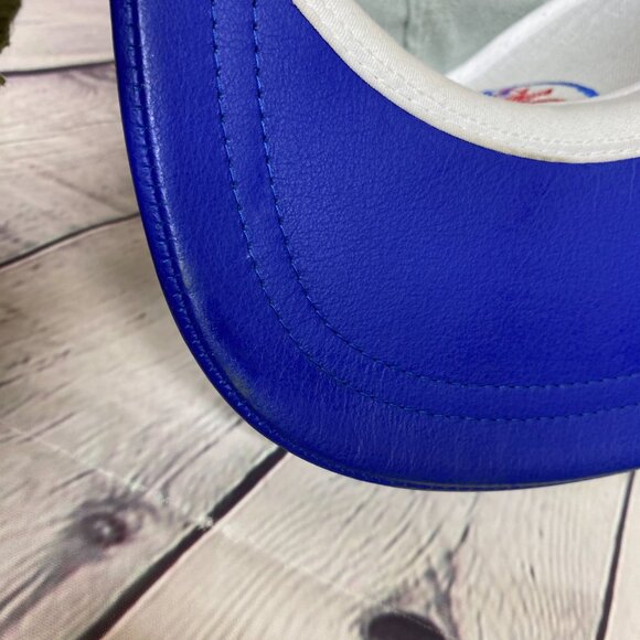 Vintage Mobil Oil Leather Hat Cap Strap Back White Blue Embroidered Pegasus Logo - Picture 10 of 10